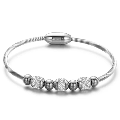 Pulsera elegante de acero inoxidable con cristales para mujer
