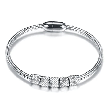 Pulsera elegante de acero inoxidable con cristales para mujer