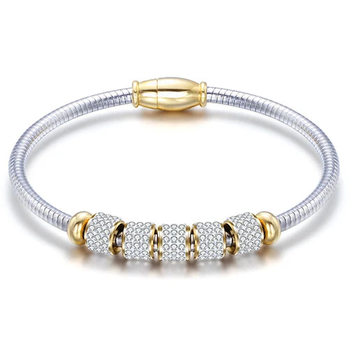 Pulsera elegante de acero inoxidable con cristales para mujer