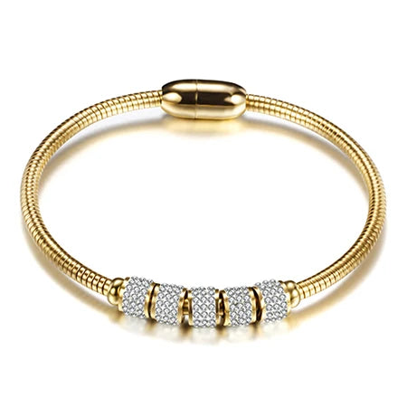 Pulsera elegante de acero inoxidable con cristales para mujer