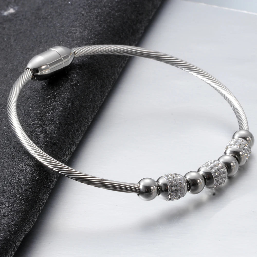 Pulsera elegante de acero inoxidable con cristales para mujer