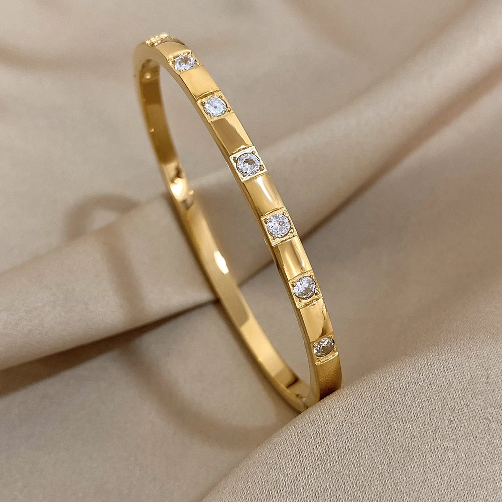 Pulsera rígida cuadrada de acero inoxidable con circonitas para mujer, minimalista y resistente al agua