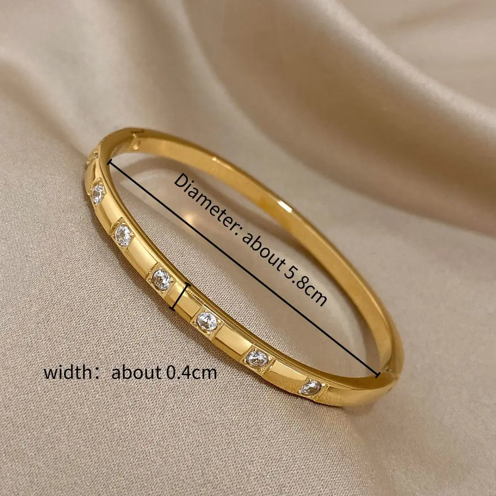 Pulsera rígida cuadrada de acero inoxidable con circonitas para mujer, minimalista y resistente al agua