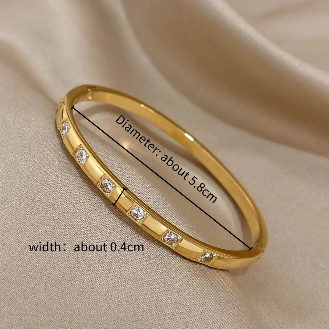 Pulsera rígida cuadrada de acero inoxidable con circonitas para mujer, minimalista y resistente al agua