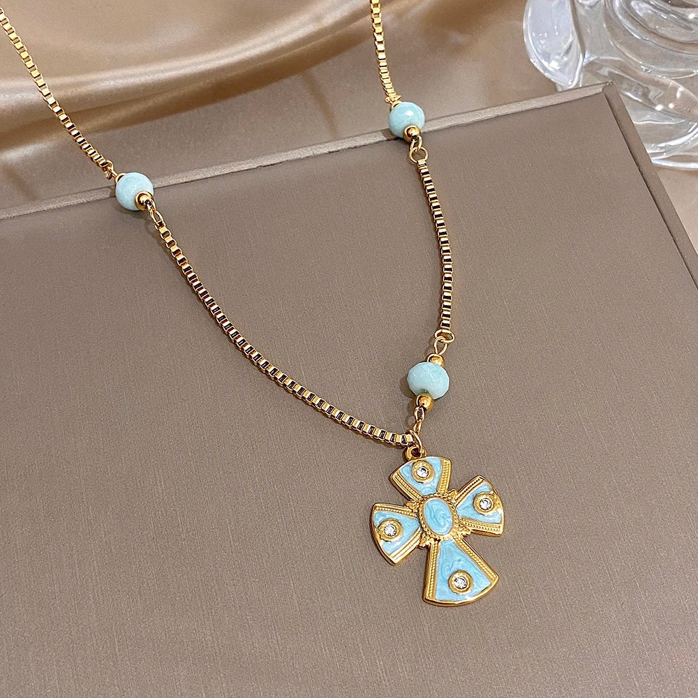 Collar de acero inoxidable con colgante geométrico para mujer