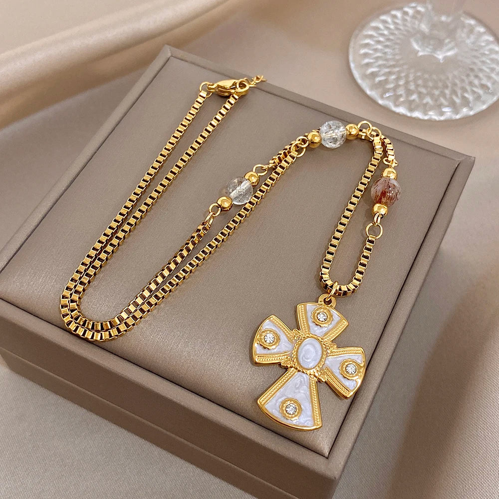 Collar de acero inoxidable con colgante geométrico para mujer